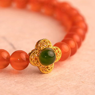 保山冰种南红手链6mm单圈手串搭配碧玉珍珠单珠DIY女款简约饰品