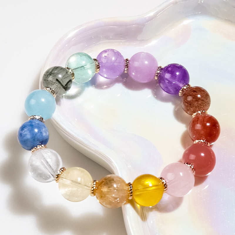 海蓝宝紫水晶串珠手链女小众时尚高级感粉晶葡萄石多宝手串手饰