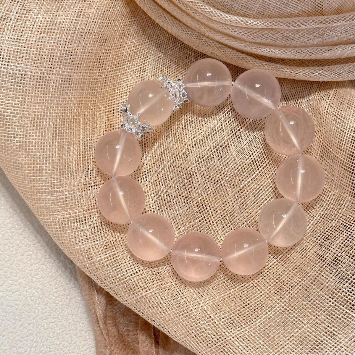 天然冰种星光粉晶手链六芒星莫桑比克单圈粉水晶手串芙蓉石礼物女