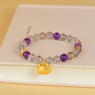 天然水晶超七紫发晶手串龙饺吊坠新原创生肖龙本命年女款手链