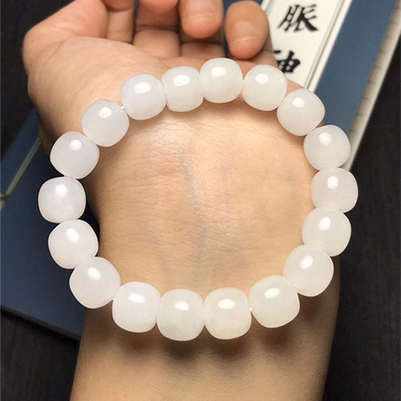 天然和田白玉手链老型珠9*10mm单圈和田玉手串男女款清新时尚