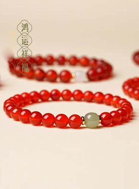 晶翼珠宝红玛瑙手串女款手链玉石