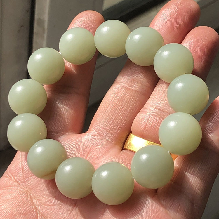 收藏级新疆和田玉手串天然且末料16mm圆珠手链保真玉石珠串正品