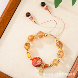 新款黄水晶塔晶大漆珠手串高颜值显白女式手串珠新中式水晶饰品