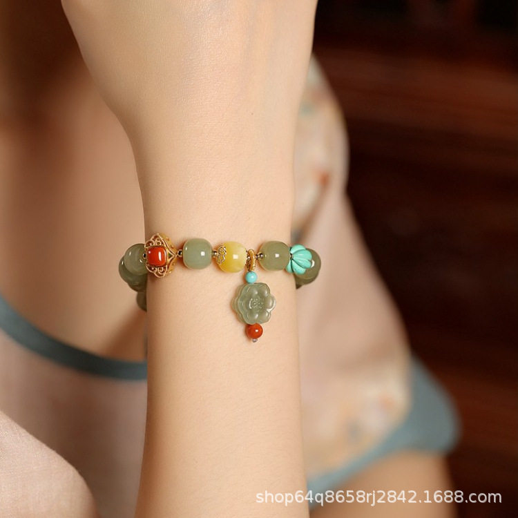 和田玉青玉手链女多宝玉石串珠珠子手串水晶闺蜜时尚大方女款