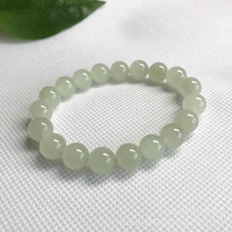 和田玉青海料晴水圆珠手串天然高品质女单圈玉石湖水绿手链正品