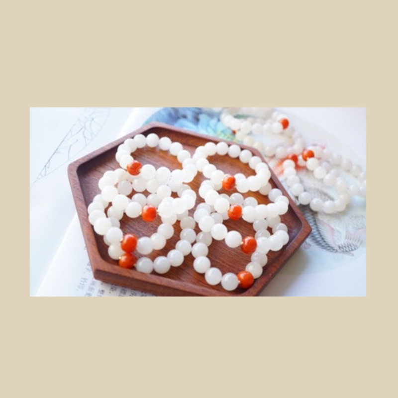 和田白玉圆珠手串12mm手链搭配南红清新古风女款手链时尚大气