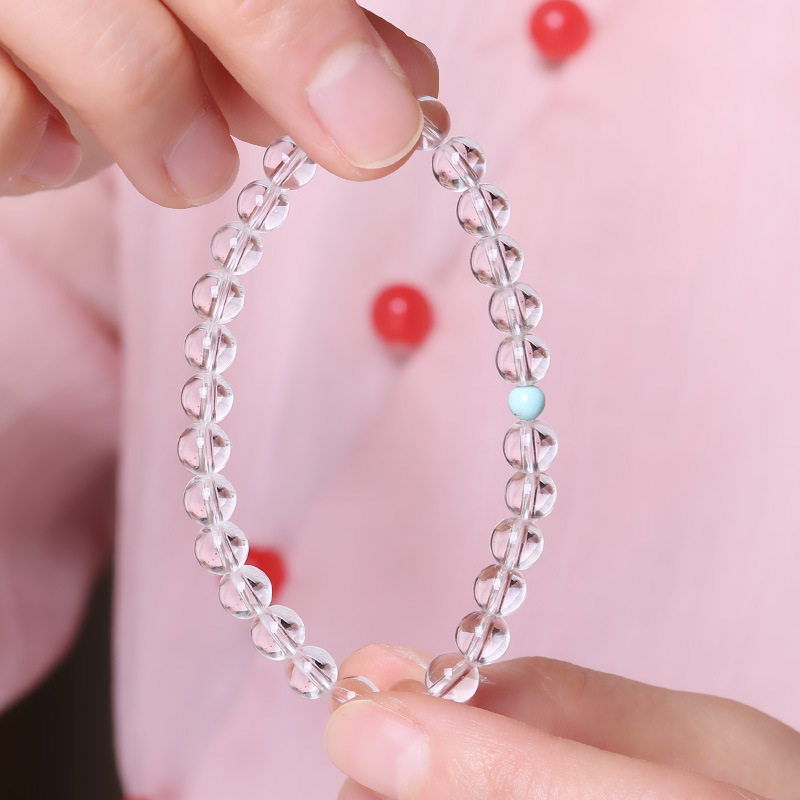 极细4mm天然白水晶手链女小绿松石超细小众设计感礼物ins冰种