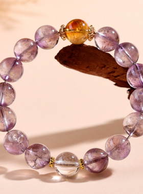 天然紫水晶黄塔晶白水晶手链原创