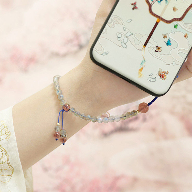 原创中国风手腕挂饰复古月光石拉长石手机链创意吊绳手机挂绳女款