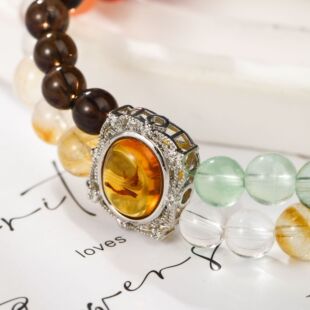 天然南红玛瑙胶花绿萤石黑金超百搭招财水晶手串双圈花珀魔盒