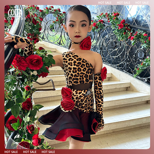 洛利塔少儿网红拉丁舞蹈服儿童练习表演豹纹表演服女童练习练功服
