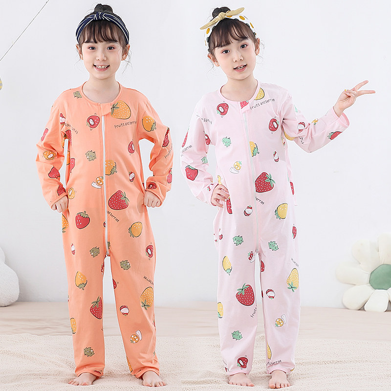 儿童睡衣夏薄款女童连体衣女纯棉连身家居服夏季卡通大童睡袋女孩