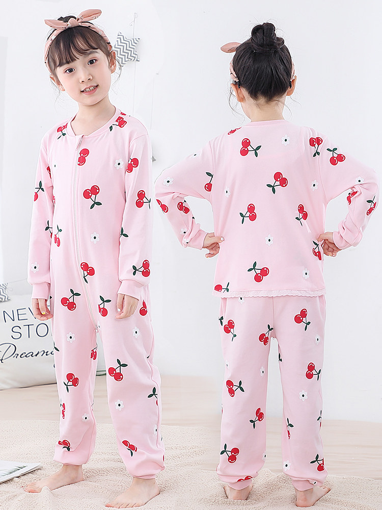 CHILDRENS ONE-PIECE PAJAMAS ANTI-COLD HOME CLOTHES AIR-CONDITIONED ROOM BABY ONESIES GIRLS CHILDRENS COTTON SLEEPING BAGS SPRING AND AUTUMN