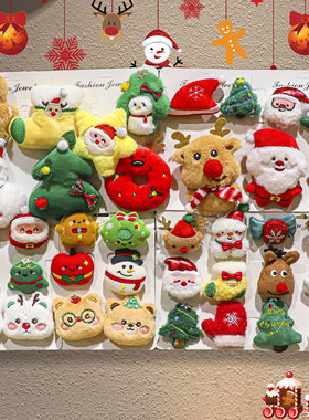 新款圣诞节送礼物可爱毛绒胸针圣诞老人卡通玩偶别针徽章包包配饰