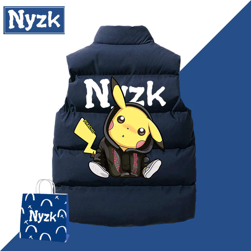 NYZK亲子装马甲男童羽绒棉皮卡丘衣服2025新款大童儿童坎肩马夹冬