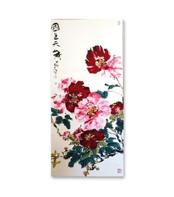 手绘牡丹花国画客厅玄关走廊中堂中式装饰手工画