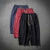 男夏季 中国风休闲亚麻七分裤 薄款 子潮流宽松纯色大码 棉麻裤 八分裤