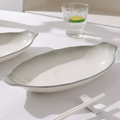 双耳鱼盘家用蒸鱼盘子2025新款高颜值陶瓷装鱼碟子大号釉下彩鱼碗