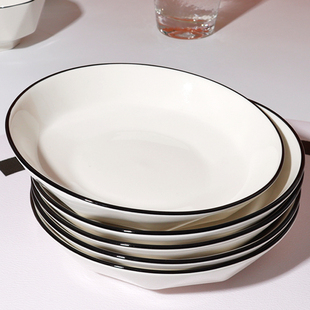 盘子菜盘家用白色深盘北欧风餐具简约高级感陶瓷碟子餐盘瓷盘圆盘