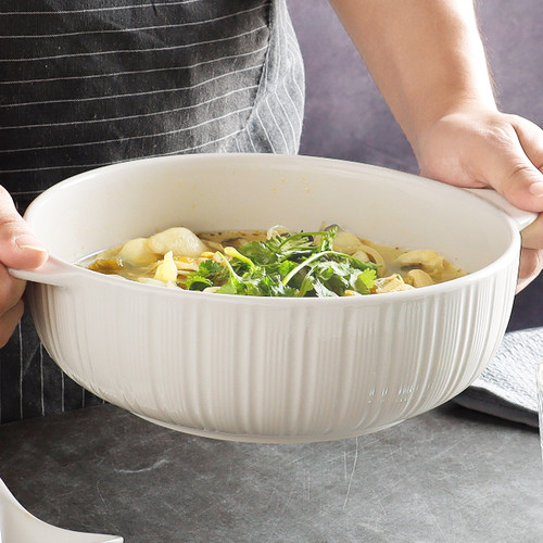 陶瓷双耳汤碗家用2025新款大号汤盆泡面碗简约纯白加厚大容量面碗