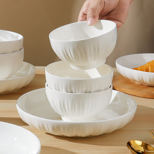 白色简约米饭碗家用2026新款陶瓷碗高级感釉下彩餐具吃饭专用碗盘