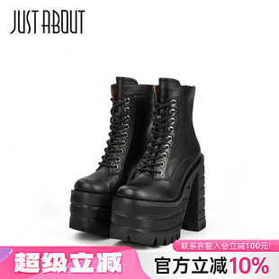 just 復古街頭帥氣系帶厚底短靴女潮ins風 about黑色馬丁靴高幫鞋