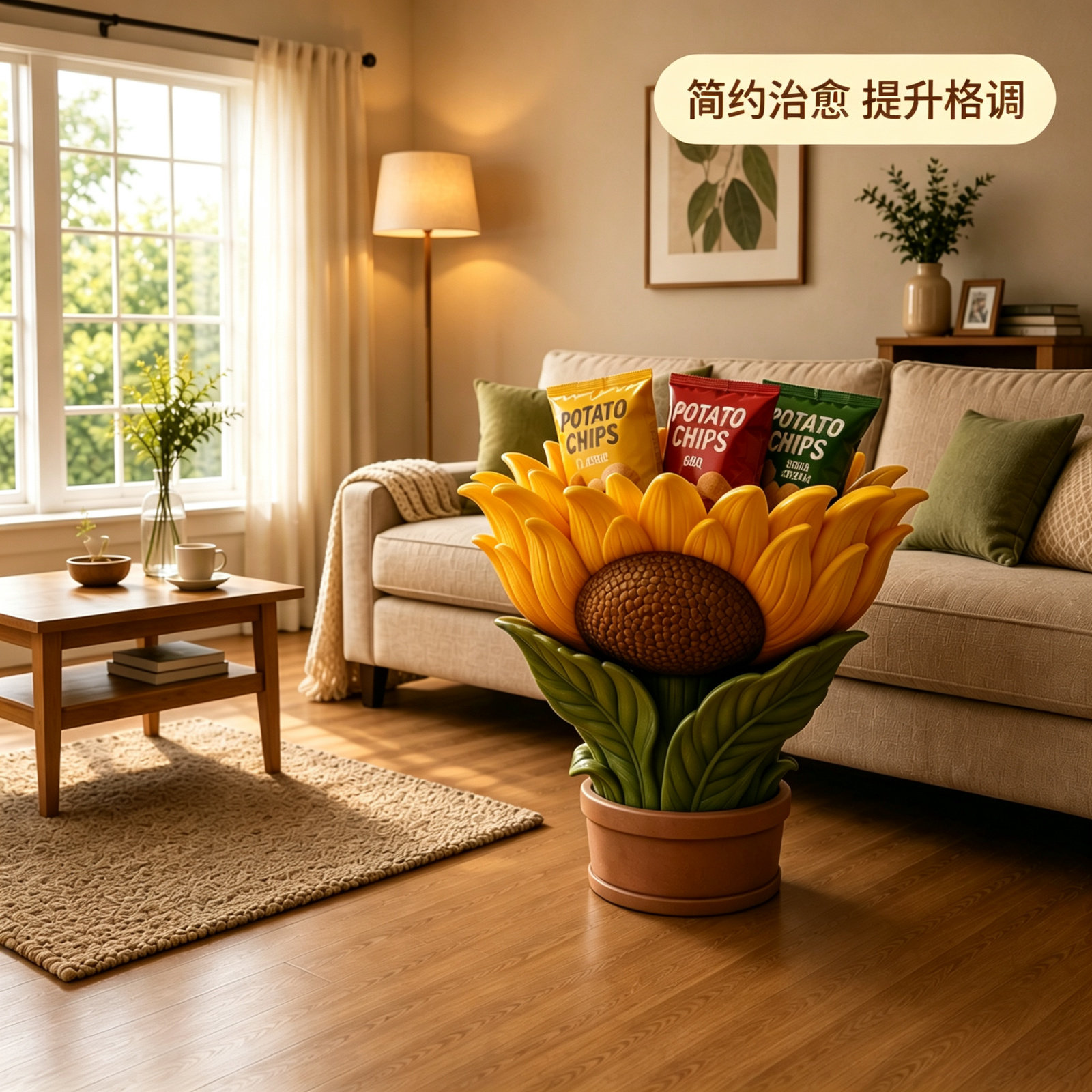 创意太阳花向日葵落地收纳架客厅大容量零食玩具可移动置物架摆件