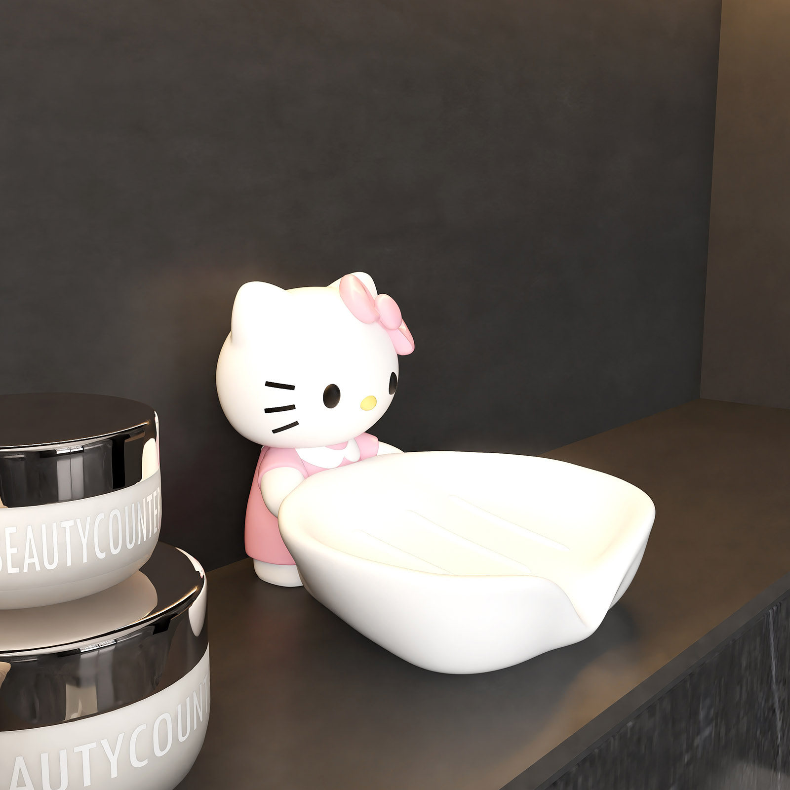 HelloKitty猫咪家用洗手台台面肥皂盒收纳桌面卡通置物架可爱摆件