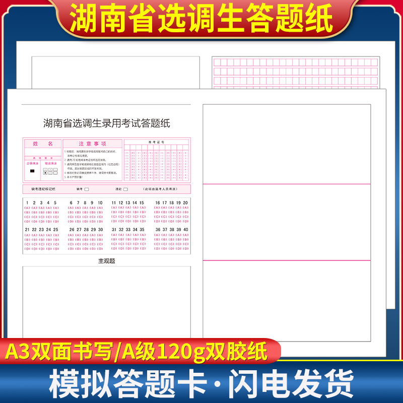 湖南省选调生录用考试答题纸 A3双面书写 120克双胶纸 考前模拟练手 实战演练 湖南选调生答题卡
