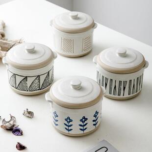 小炖盅陶瓷一人份汤盅日式隔水炖锅内胆带盖子蒸蛋碗炖燕窝专用创