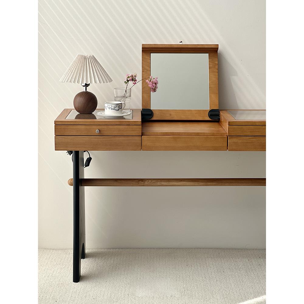 Yand设计丨Nami奈美梳妆台中古化妆桌实木法式复古妆台收纳柜一体