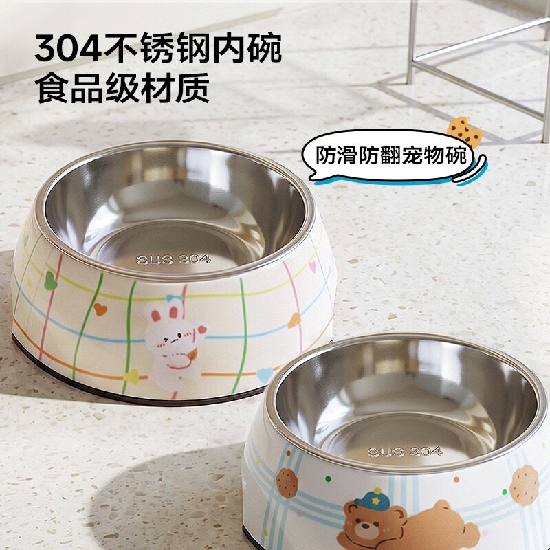 宠物不锈钢猫碗狗碗防打翻防滑防漏食防黑下巴猫咪狗狗食盆水碗