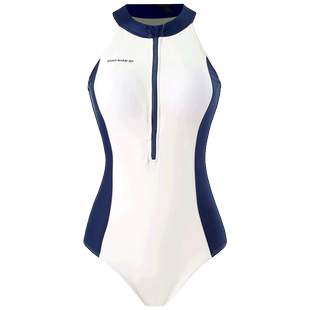 少年齐运动 撞色拼接显瘦修身专业拉链竞速显瘦学生连体女游泳衣
