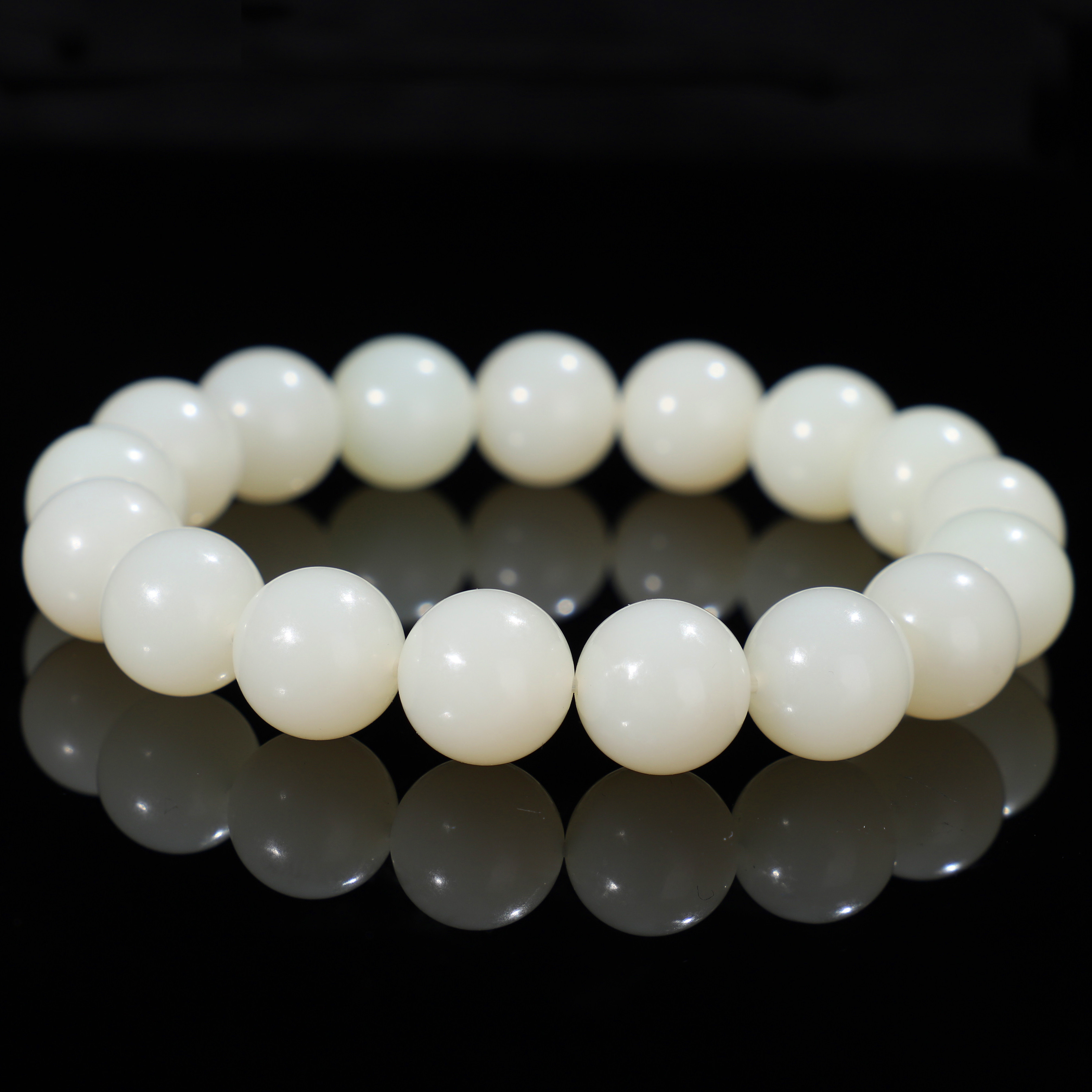 且末和田玉猪油膏单珠12mm手链