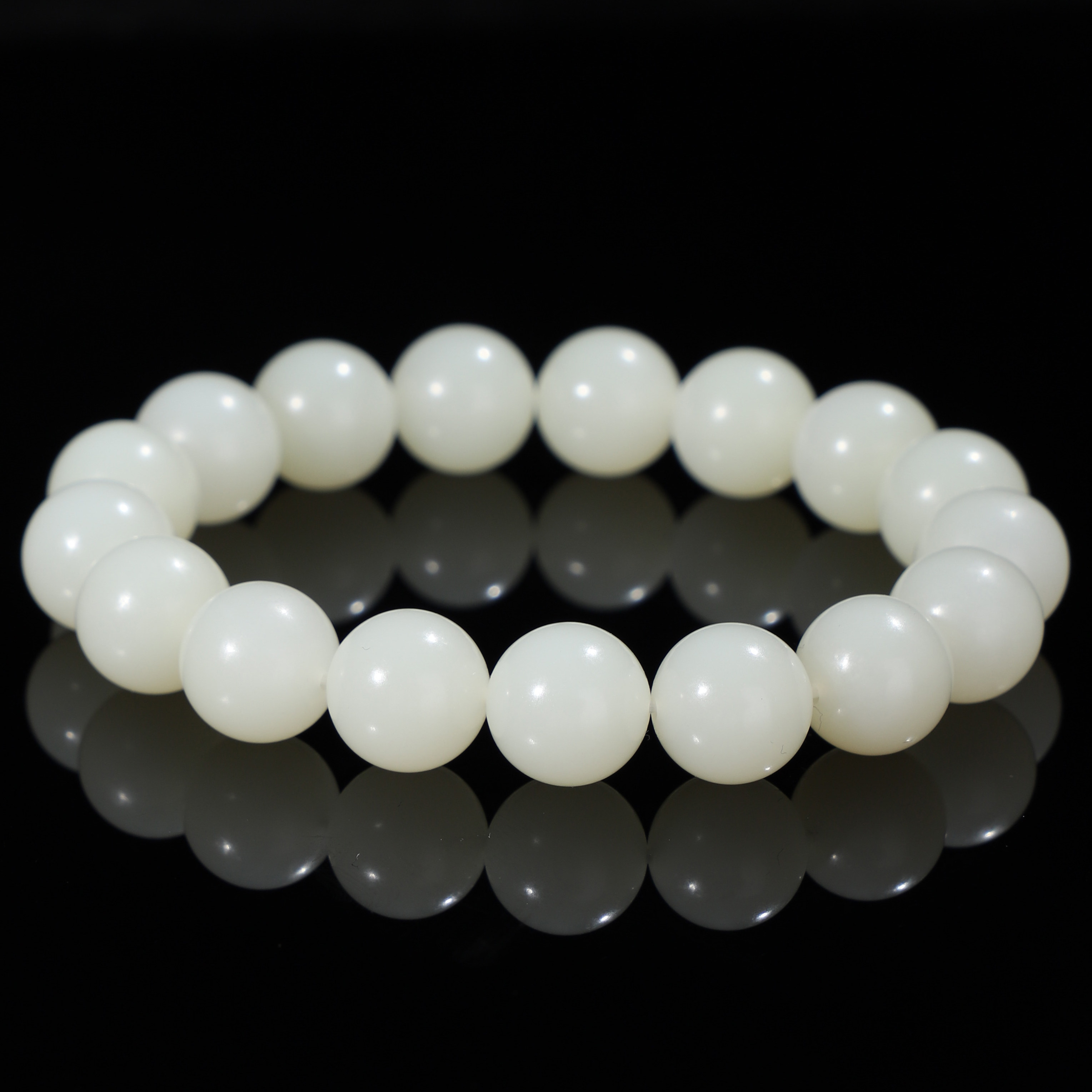 和田玉单珠12mm手链羊脂白