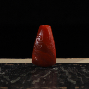 凉山苏工南红玛瑙回纹三通牛血红 高18mm对孔10.5mm直径9.5mm40号