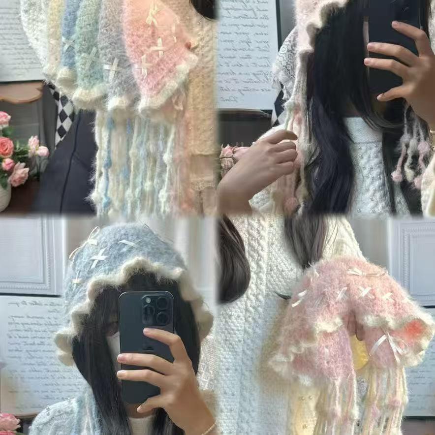 流苏水母帽手工diy材料包毛线雪花纱混羊毛编针织渔夫帽送女朋友