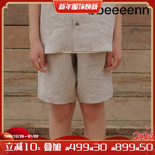 舒适透气不沾身裤 bbeeeenn夏季 男女中大童亚麻休闲短裤 童装 子 新款
