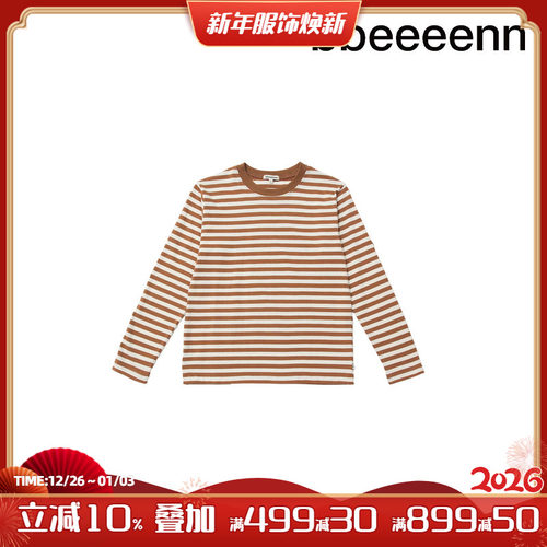 bbeeeenn冬季长袖条纹温暖T恤男女儿童纯棉学院风打底衫透气上衣