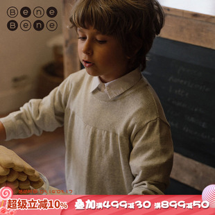 benebene圆领纯棉针织衫新生婴儿男女童春夏薄款长袖T恤打底上衣
