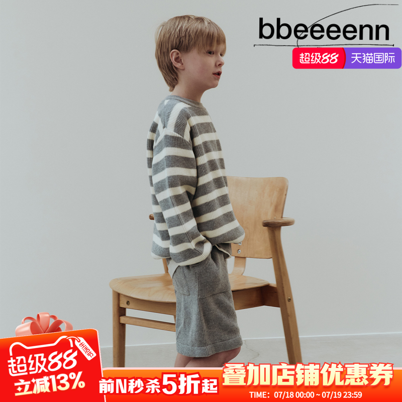 bbeeeenn春季夏新款男女儿童长袖针织T恤中大童学生条纹薄款打底