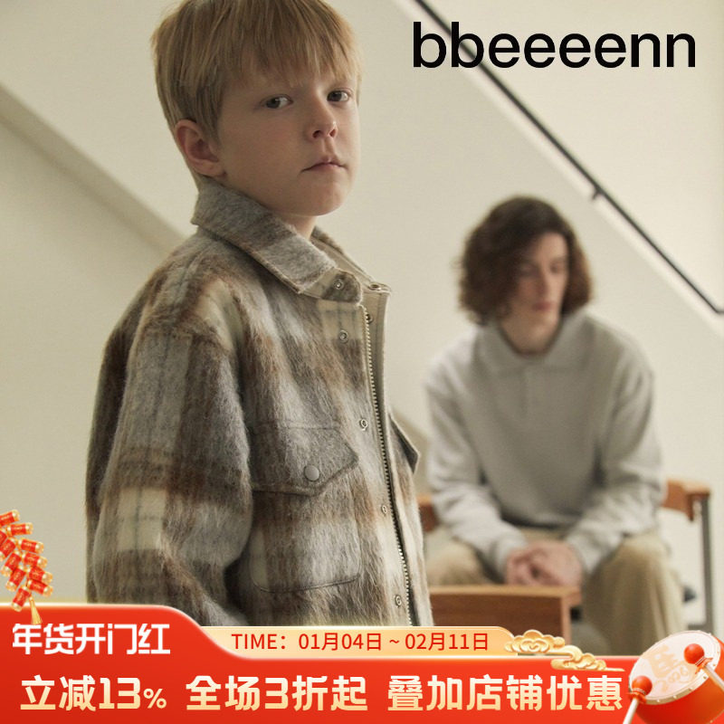 bbeeeenn韩国童装冬款新品中大童格子羊毛外套男童女童加厚夹克