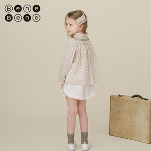 benebene纯棉印花复古设计感雪纺衫女童春婴儿打底上衣公主风衬衣