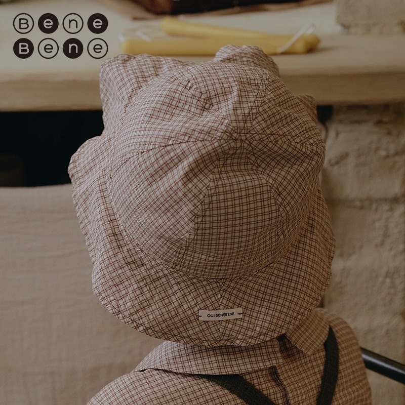 benebene韩国童装秋新款男童女童系带水桶帽儿童休息纯棉遮阳帽
