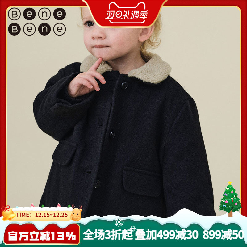 benebene婴儿羊毛呢保暖加绒外套