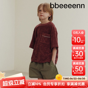 bbeeeenn韩国童装夏季新款毛圈布T恤男女童薄款短袖打底上衣