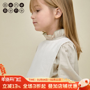 benebene女童秋冬新款纯棉衬衣女孩花边领公主风打底雪纺衬衫上衣