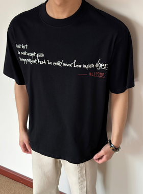 布老哥Blog夏季简约百搭字母标语短袖美式小领口短宽显高T恤D151