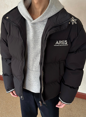 布老哥Blog冬季加厚保暖手缝线立领棉服宽松雪花刺绣面包服W636